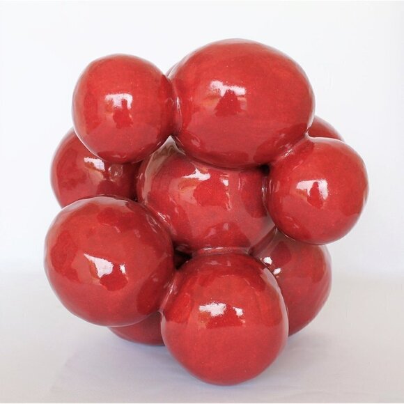 Modern Ceramic Sculpture Handmade Red Grapefruit Organic Shape Decorative Piece - Picture 8 of 13